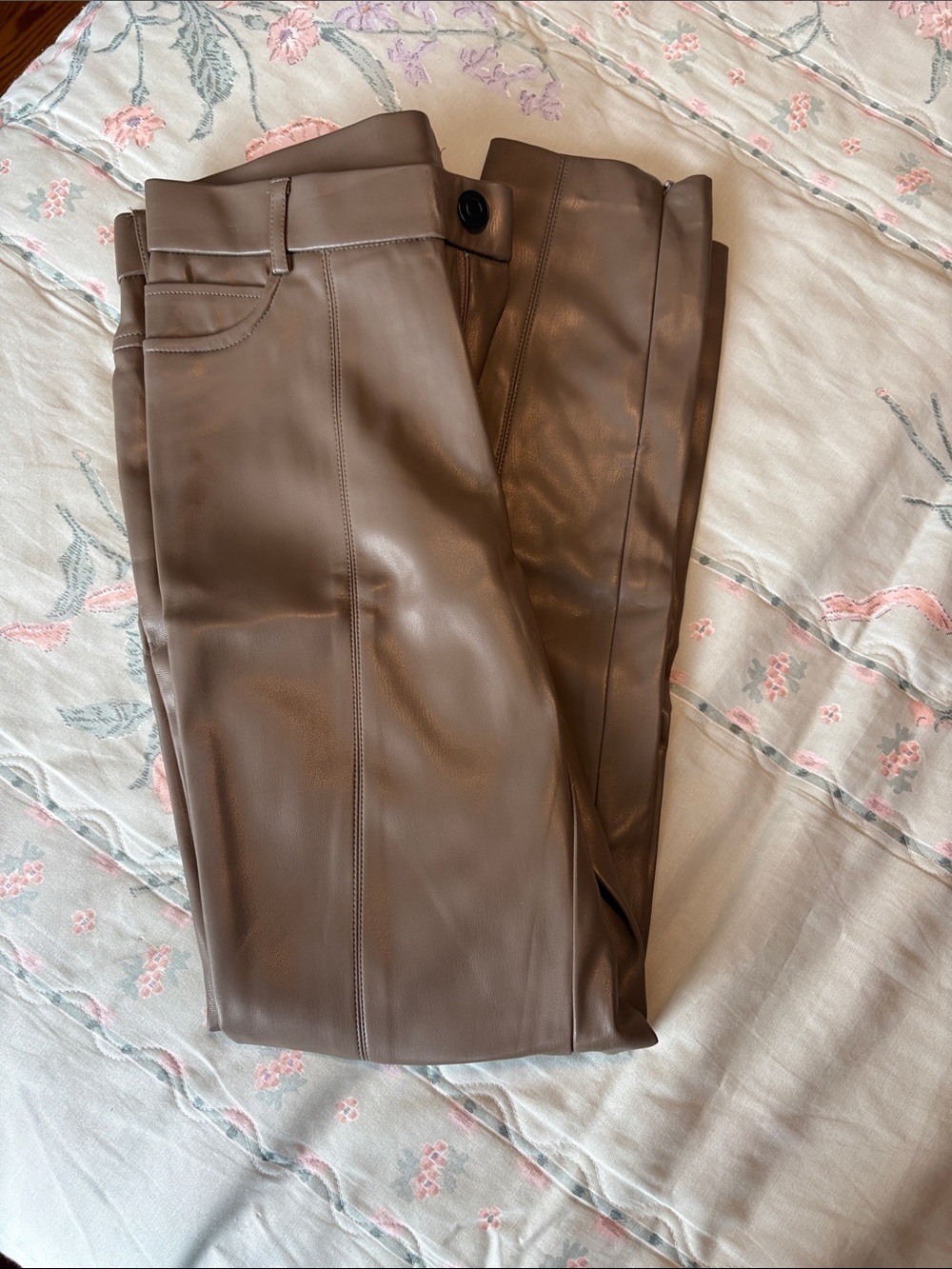 Women's Faux Leather Slim Fit Pants in Taupe